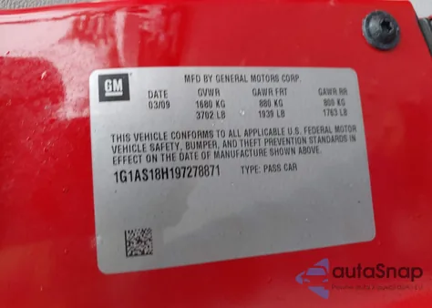 2009 Chevrolet Cobalt Ls из США, поврежденный, VIN 1G1AS18H197278871